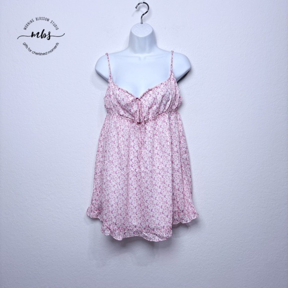 NWT Sky To Moon Floral Ruffle Hem Babydoll‎ Mini Dress Pink Women L